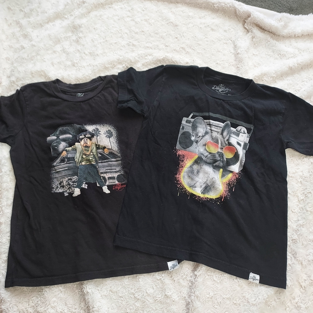 Kid Dangerous Black Novelty Dog Graphic Tee (2) 6/7 Quirky Rebel Gangster School